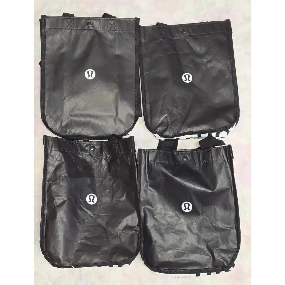 Lululemon Reusable Shopping Tote Bags Set of 4 Small Black Logo Gym- 11x9
